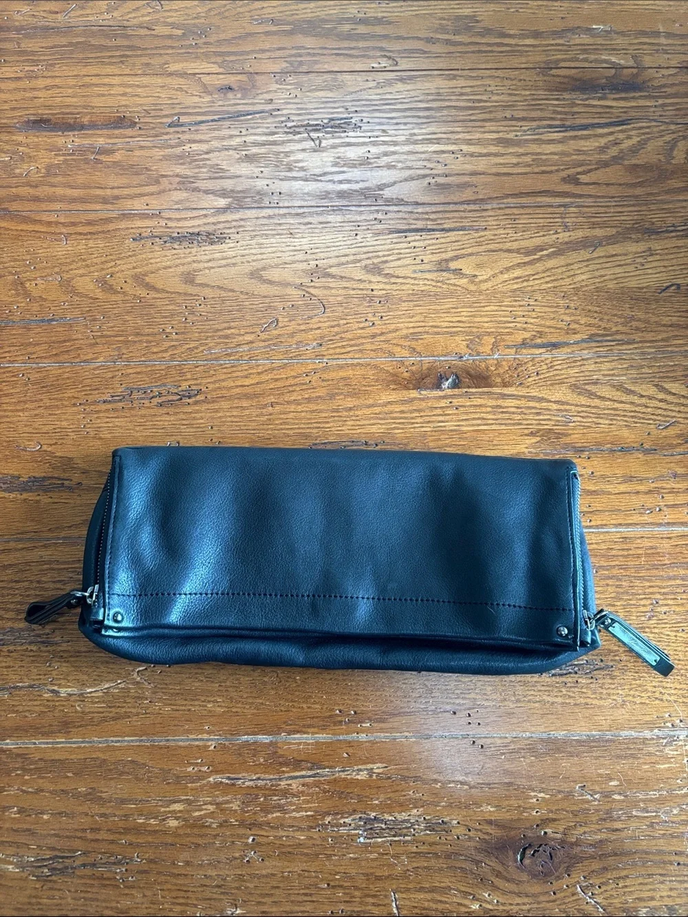 Kenneth Cole New York E/W Clutch Bag Black Tumbled Soft Leather Foldover Purse